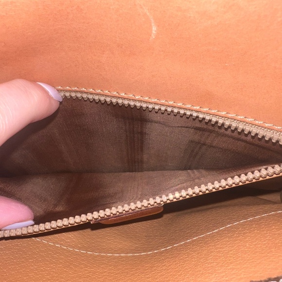 {Vintage Céline Triomphe Macadam Clutch Wristlet Bag Brown with Tan Leather Trim - Picture 10 of 13